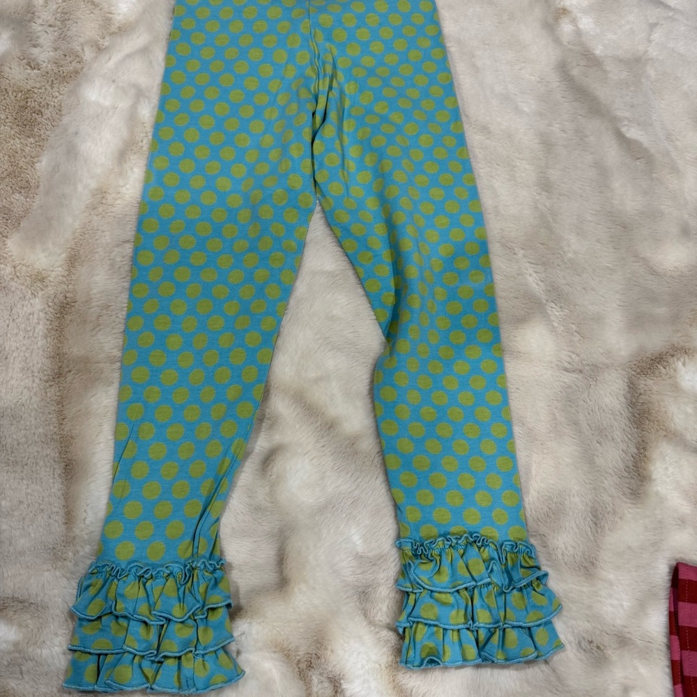 Matilda Jane Blue and Green Polka Dot Ruffle Leggings